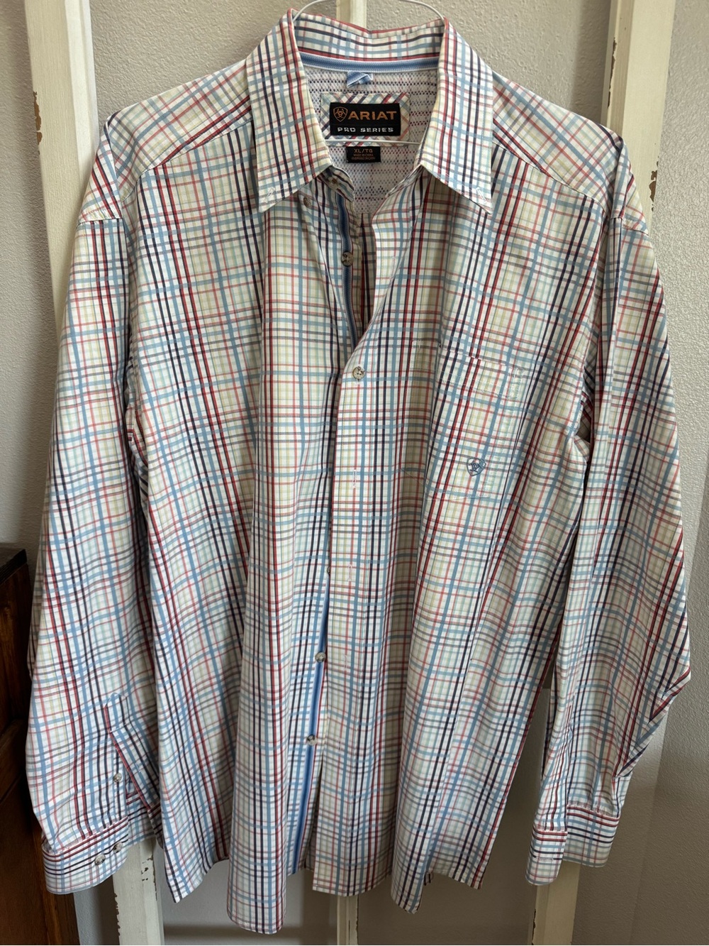 Ariat Men's Plaid Button-Up Shirt in White, Red & Blue